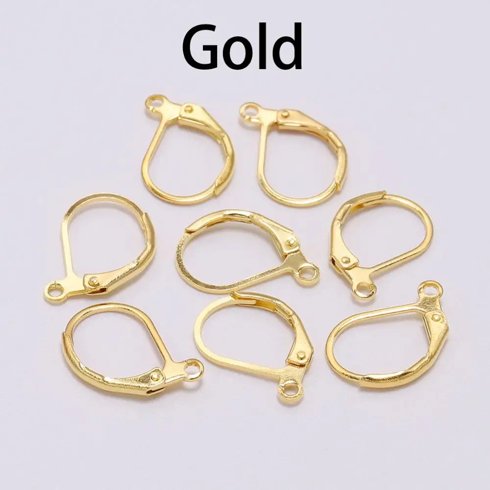 Gold 20 шт./лот 15*10 мм серебро золото Французский рычаг Серьги Крючки провода настройки база обручи серьги для DIY ювелирных изделий поставки - Цвет: Gold