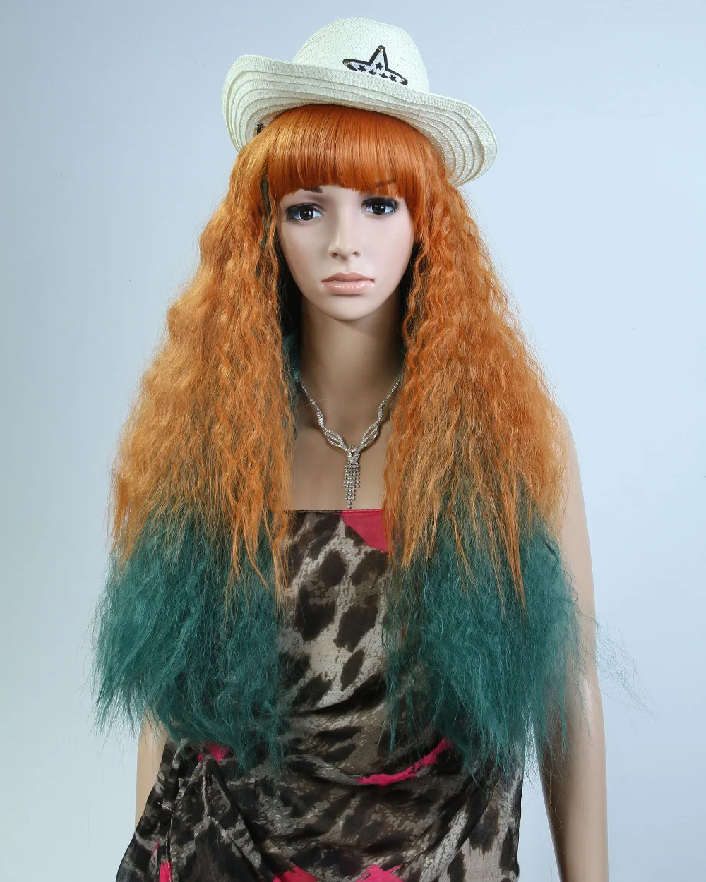 70cm Long Deep Curly Heat Resistant Brown Mixed Green Hair Cosplay Party Wig |