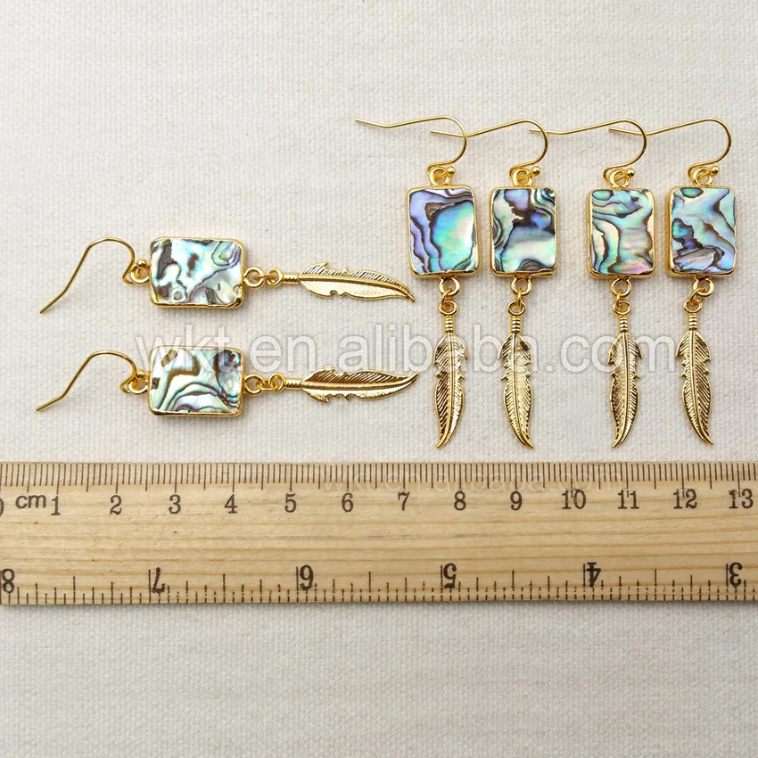 Длинные висячие серьги с натуральным прямоугольным абалоновым покрытием