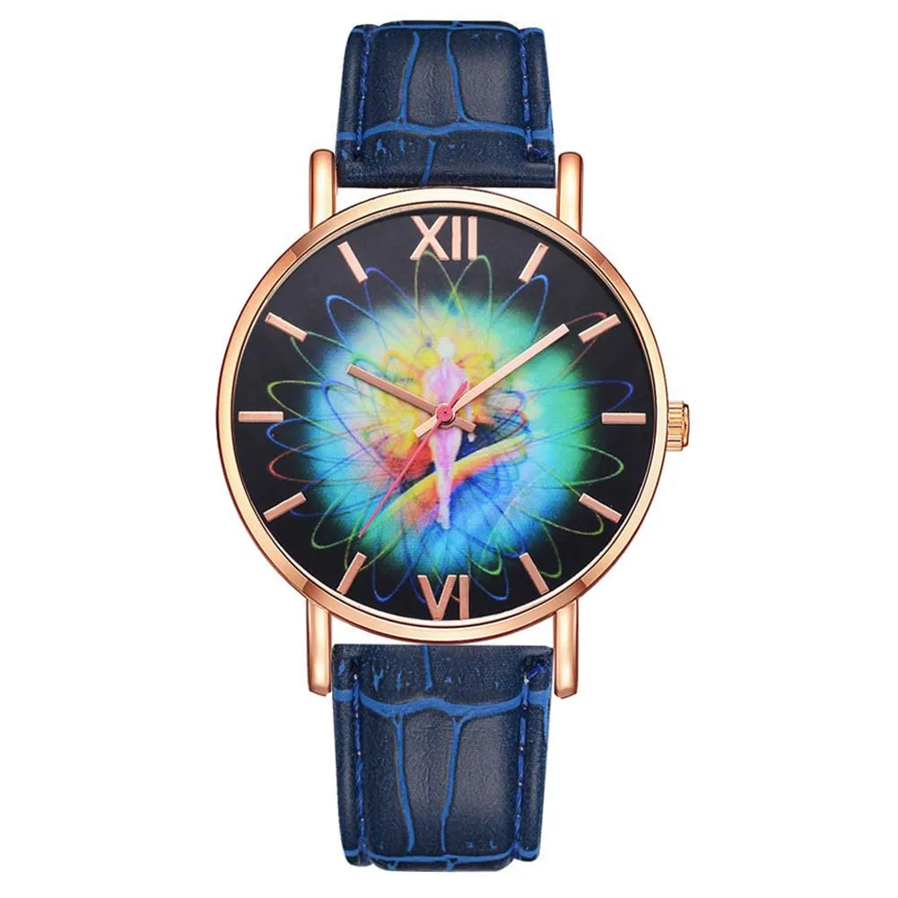 Горячая Мода красочные искуственная кожа группа женские круглые кварцевые