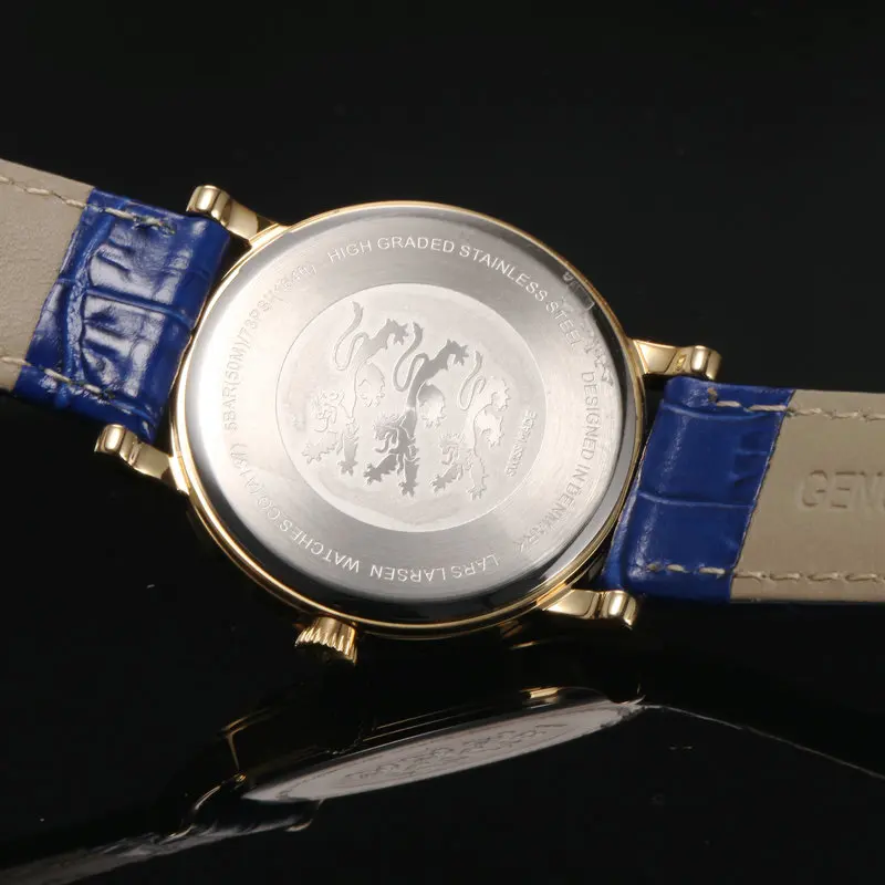 Модные женские синий часы Швейцарский кварц Водонепроницаемость