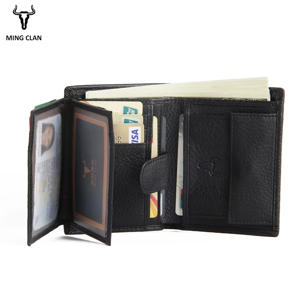 Mingclan Luxury Genuine Leather Wallet Fashion Short Bifold Rfid  Men Card Holder Casual Soild Coin Pocket Purses Male Wallets