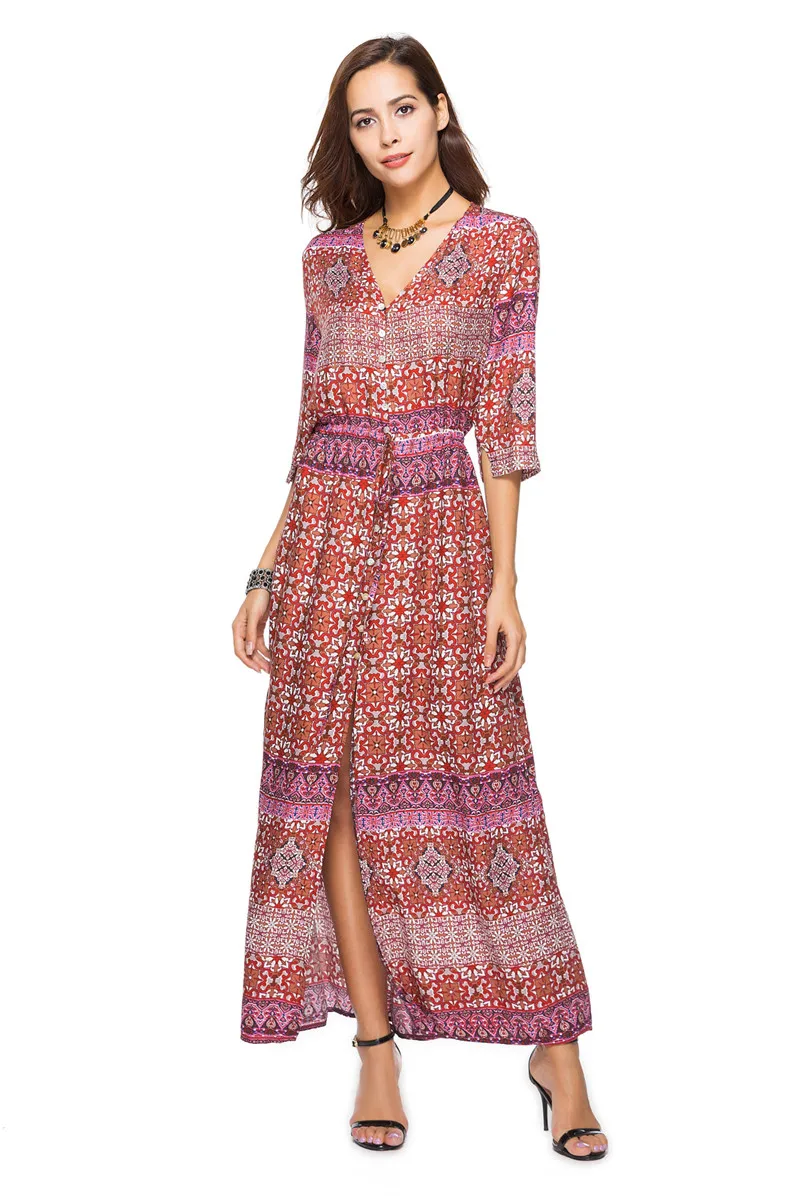Boho длинное пляжное платье, летнее женское платье-туника на пуговицах, платье с разрезом спереди, купальный костюм, накидка, купальник, юбка, халат De Plage A52