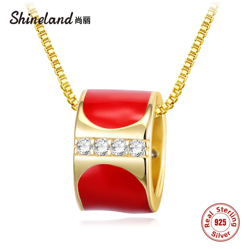 Shineland 100% Стерлинговое Серебро 925 пробы Красная Женская Модная бижутерия круглая