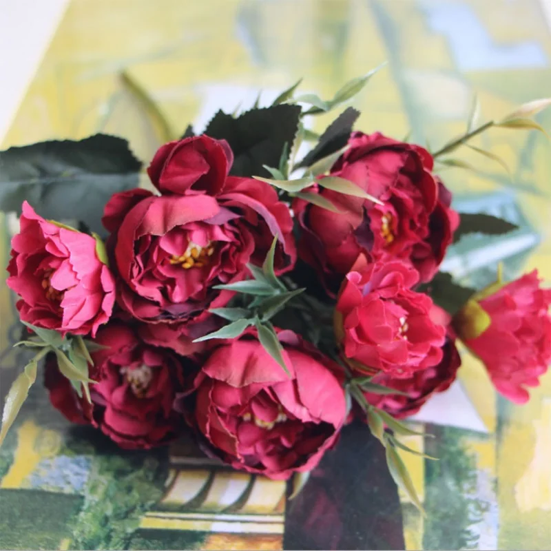 8 head Artificial Silk Peony Flower Bouquet For Home Wedding Decoration European Cheap Vase Table Arrangement Fake Rose Flowers | Дом и сад