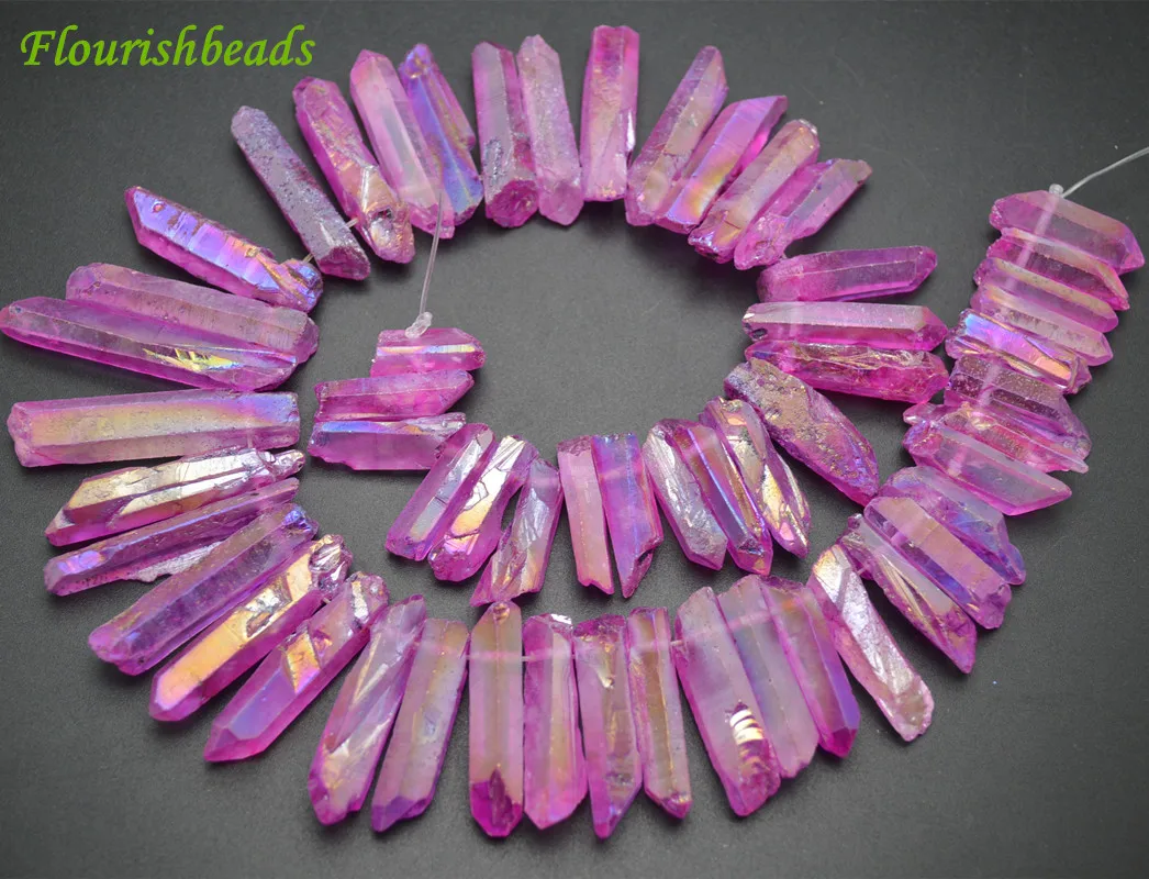 

Popular Fushcia Red Color Natural Rough Rock Crystal Quartz Point Stone Stick Loose Beads