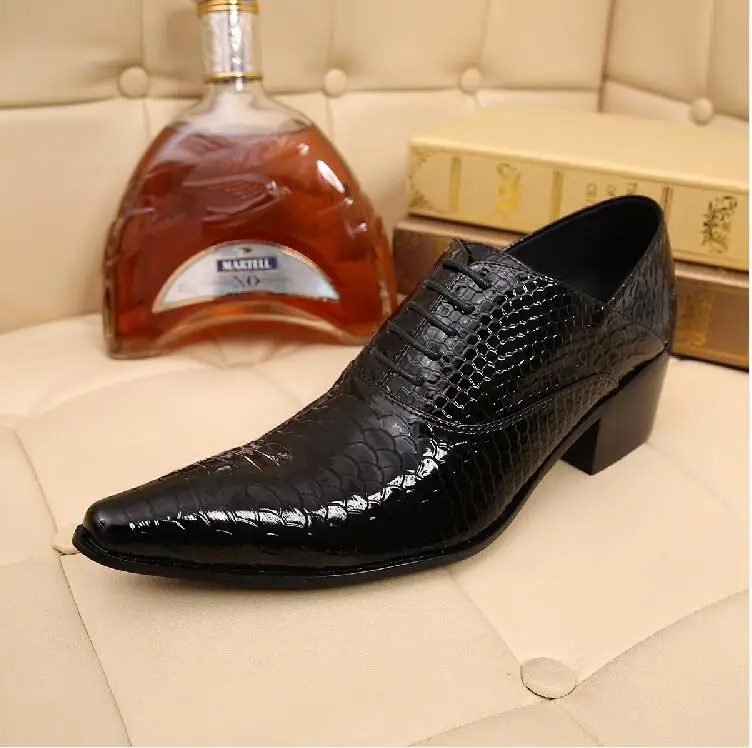 Мужские туфли из натуральной кожи с острым носком на высоком каблуке|Туфли| |