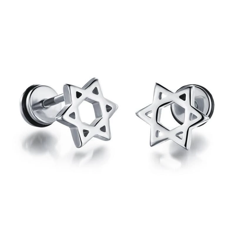 Модные серьги в стиле панк с шестигранной звездой круглые гвоздики мужские
