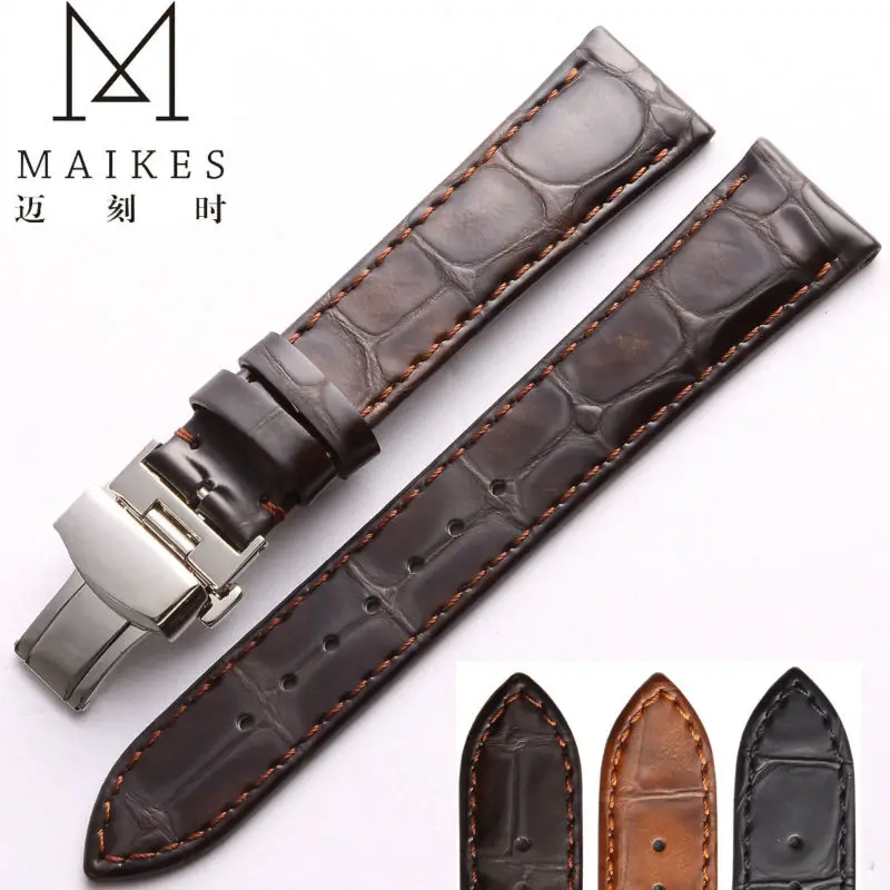 MAIKES High Quality Watch Accessories 18 19 20 22 mm Watchband Vintage Style Genuine Leather Strap Watch Band For IWC