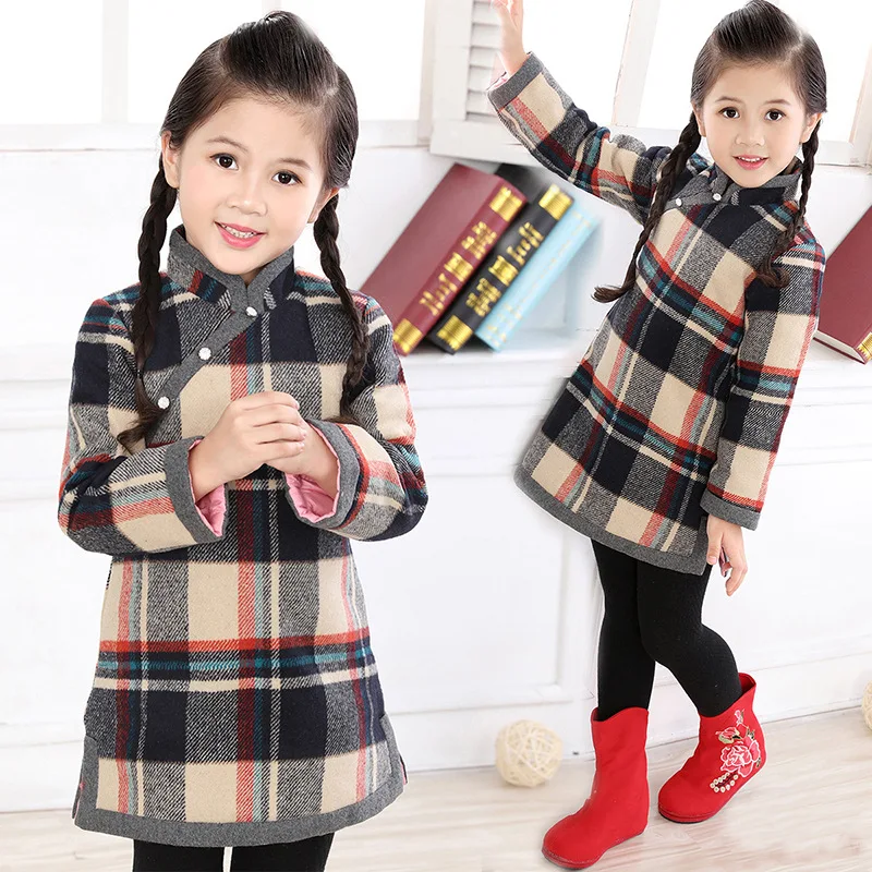 Autumn Winter Chinese Featured Qipao Girls Dresses Long Sleeves Warm Kids Dress Clothes Baby Toddler Children | Детская одежда и