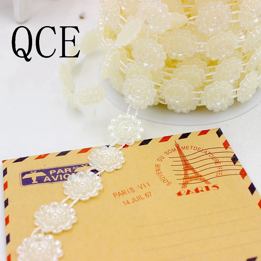 Free Shipping 1 Meter Size 16mm Flower Craft ABS Half Round Flatback Imitation Pearl Beads Chain For DIY Decoration | Дом и сад