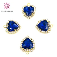 new 12mm royal blue heart shape gold base single loop crystal button flatback glass sew on rhinestones diy wedding decoration
