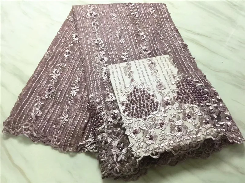 Blesing Hand made pearls beaded french tulle lace fabric high quality embroidered mesh for women dress | Дом и сад