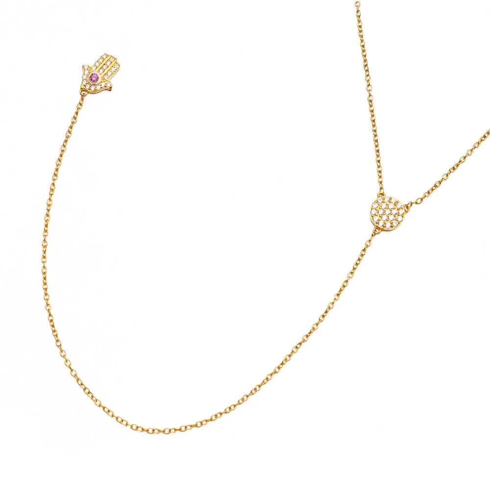 Длинные Сексуальные ожерелья для женщин Lucky Corundum Hamsa Золотой Цвет Белый CZ модные