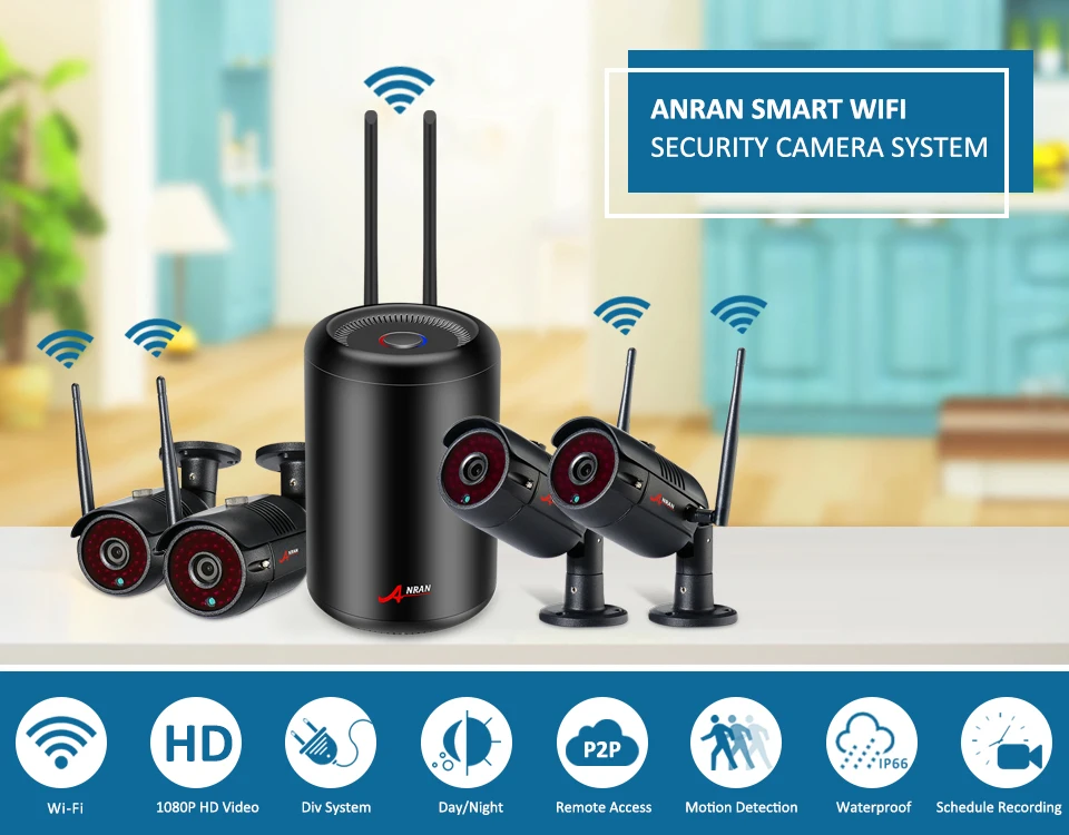 ANRAN 1080P HD 4CH Wifi ip-камеры системы наружного водонепроницаемого ночного видения система наблюдения цилиндрическая CCTV NVR комплекты