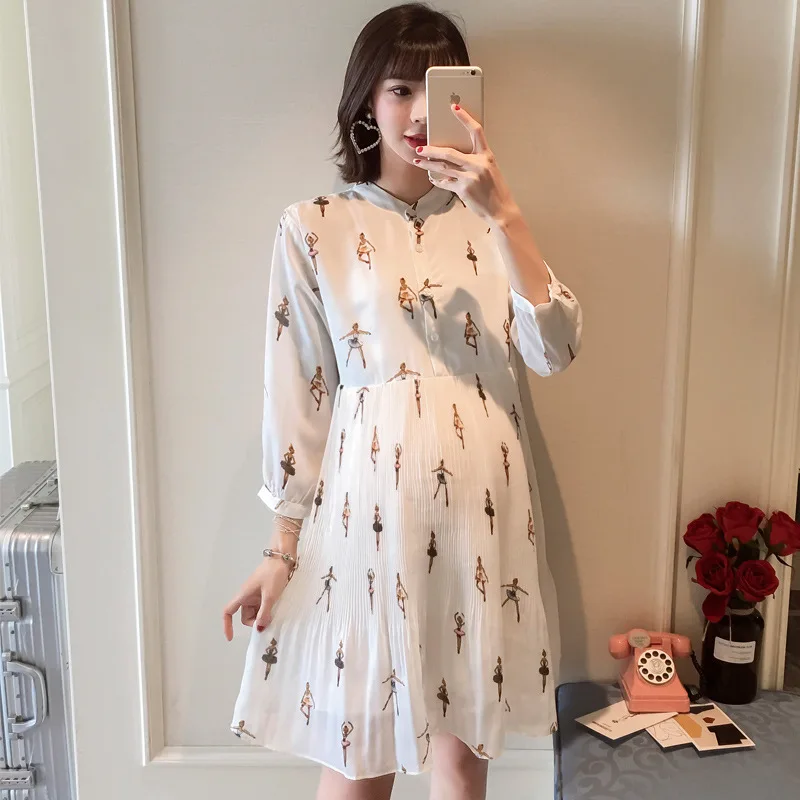 Envsoll White Maternity Gown Pregnancy Dress Korean Chiffon Pleated Clothes For Pregnant Womens Clothing Dresses | Мать и ребенок
