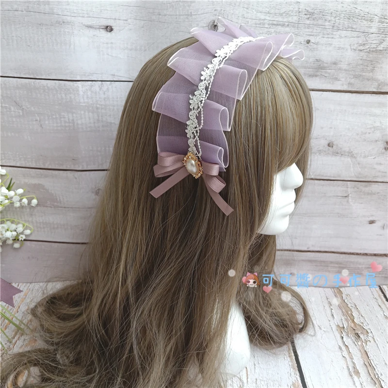 Мечта китового острова Маленькая вещь Лолита hairband с ротанга лук заколка для волос Великолепная KC плоская шляпа кружева рукав - Цвет: KC hair hoops