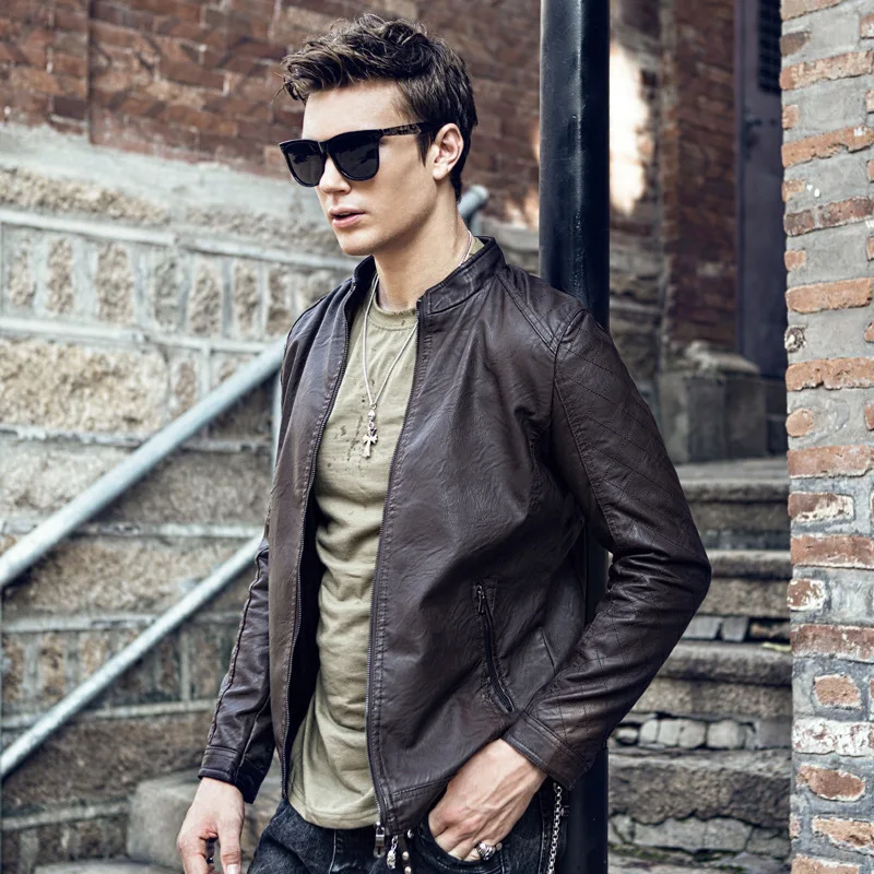 CHUQING Men's Leather Jacket 2019 New Korean Version of the Self-cultivation Motorcycle Male Handsome Trend | Мужская одежда