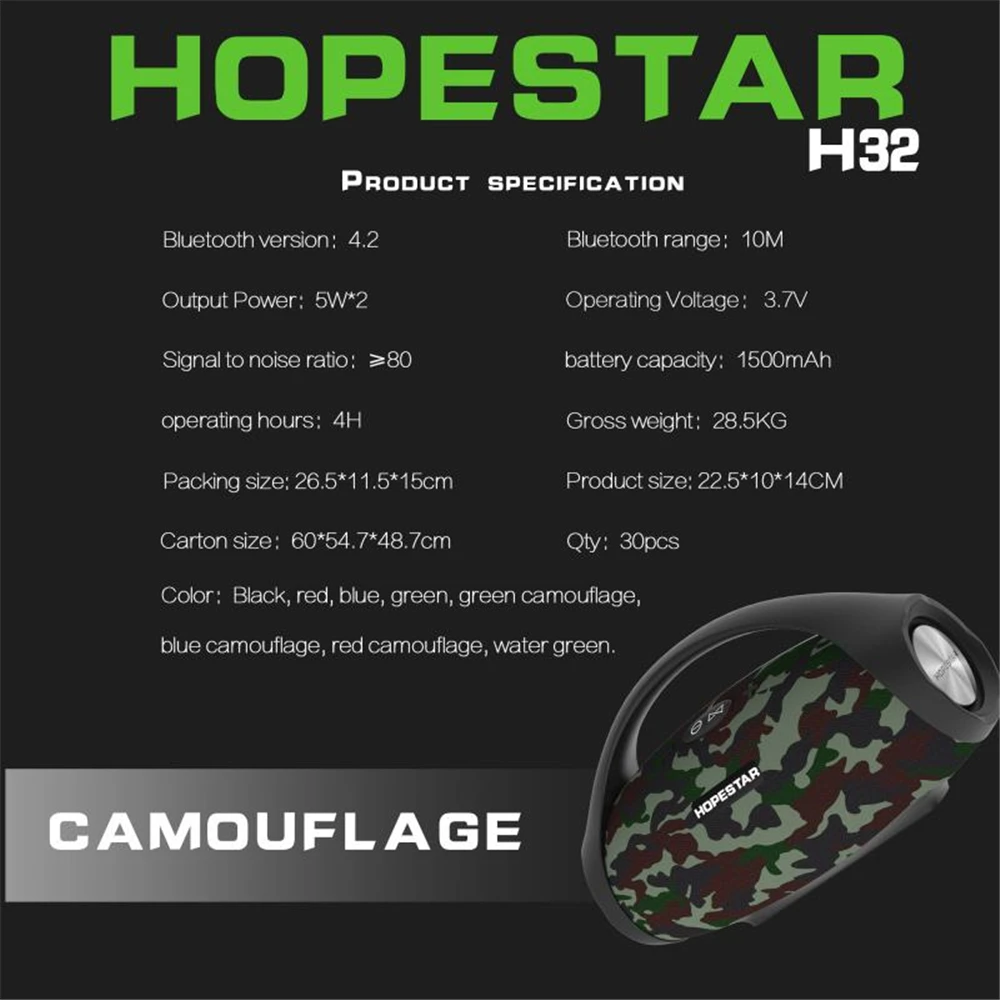 HOPESTAR H32 регби Bluetooth динамик портативный стерео Саундбар бас водонепроницаемый открытый беспроводной динамик сабвуфер TF USB