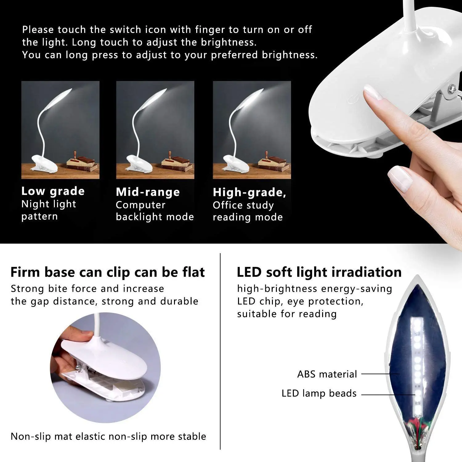 Clip on Reading Ligh Eye-Care настольная светодио дный светодиодная книга свет клип огни для