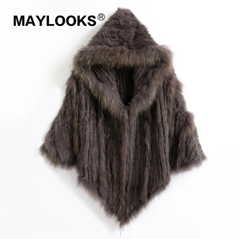 Женское Вязаное пончо из натурального кроличьего шали с кисточками