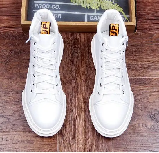 

Men zip lace-up letter high top shoes Genuine leather falt casual boots for men office Comfortable sport shoes