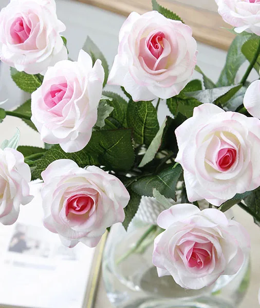Light-Pink YO CHO 11 шт., настоящие розы, искусственные цветы, искусственная кожа, белый пион, розовый, свадебные цветы, вечерние, декоративные искусственные цветы для дома - Цвет: Light-Pink