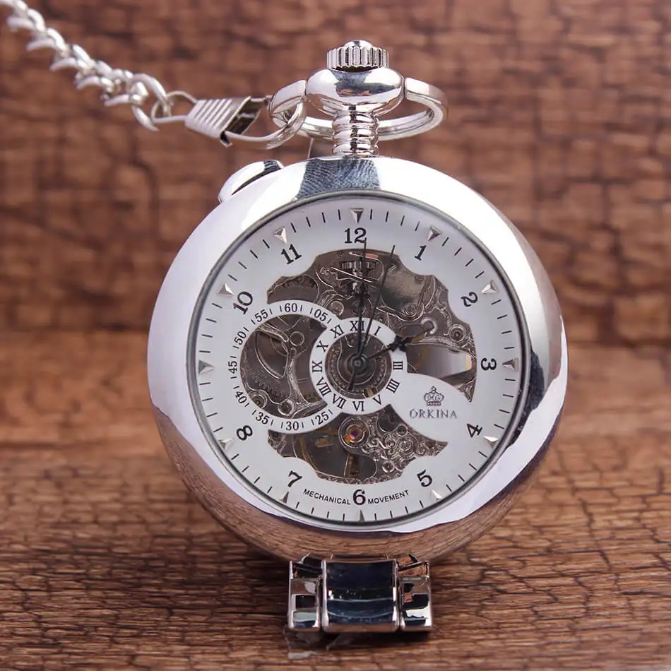 Smooth Magnifier Mechanical Pocket Watches Steampunk Hand-winding Skeleton Mechanical Fob Watch Chains Pendant Men Women Gift