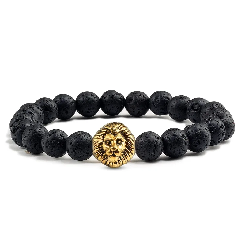 23Beads Lava Gold Модный браслет из нитей для мужчин Homme натуральный камень из вулканической лавы серебряное золото голова льва из бисера эластичные браслеты Очаровательные подарочные украшения - Окраска металла: 23Beads Lava Gold