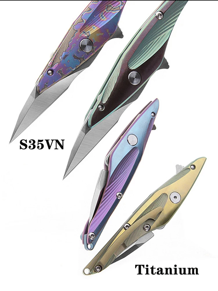 Petrified fish Pocket Knife S35VN Blade Ball Bearing Titanium Handle Tactical Folding Knife Letter Opener Tool Utilily Knife