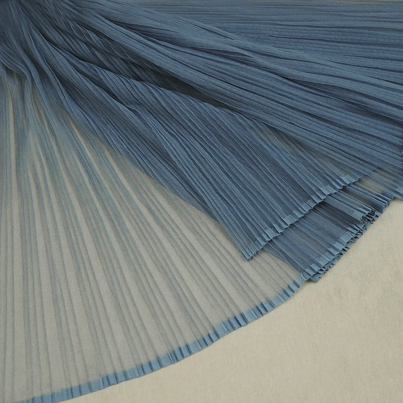 Gary blue 150x60 см расправляемая плиссированная марлевая кружевная ткань, модная перспективная свадебная одежда, летнее платье ручной работы - Цвет: Gary blue
