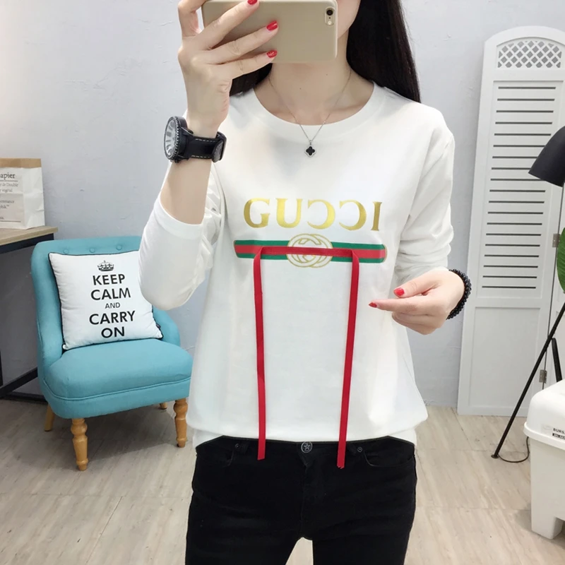 2018 Новинка весна осень новая Женская Корейская свободная футболка с длинными