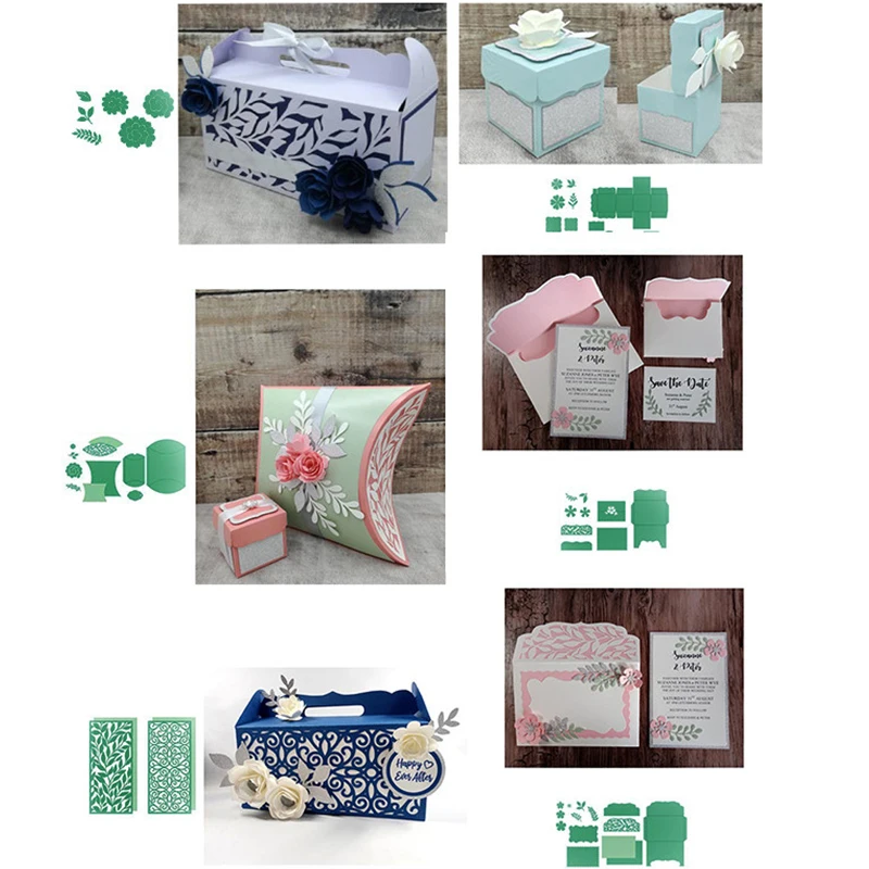 Подарочная коробка элементы с цветок узор Металл резки Плашки для DIY Скрапбукинг