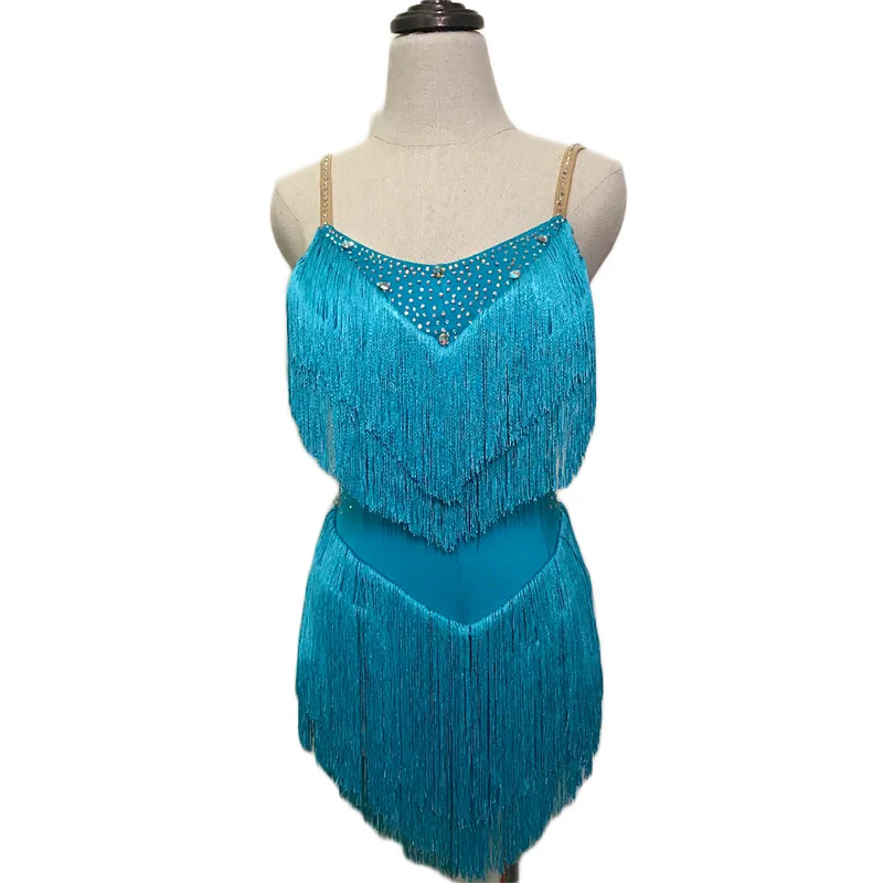 Lake Blue Dress Лидер продаж, платья для латинских танцев для женщин, черные кружевные Клубные вечерние платья для танцовщицы, певицы, артиста, черное платье с бахромой DM1034 - Цвет: Lake Blue Dress