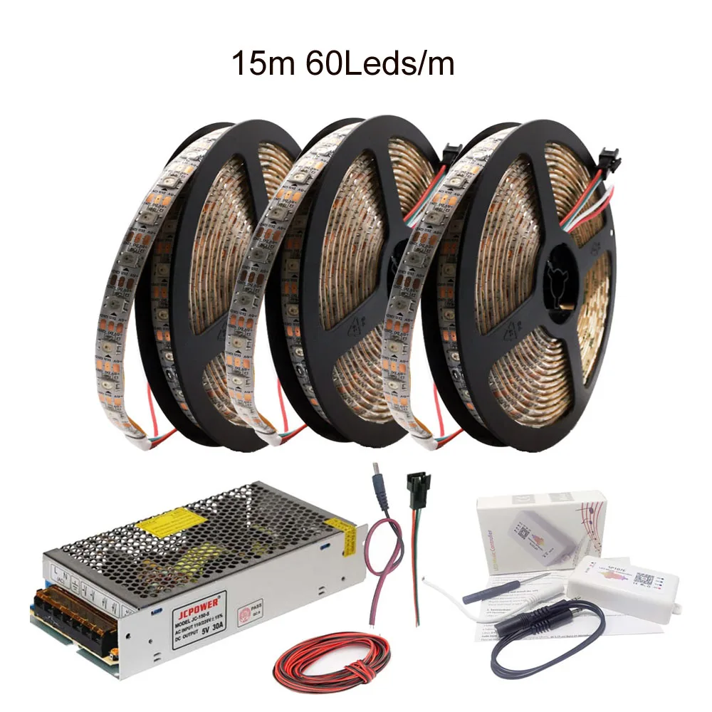 Холодный белый WS2812B WS2812 RGB светодиодный светильник SP107E Bluetooth музыкальный RGB светодиодный контроллер DC5V светодиодный трансформатор 5 м 10 м 15 м 20 м комплект - Испускаемый цвет: Холодный белый