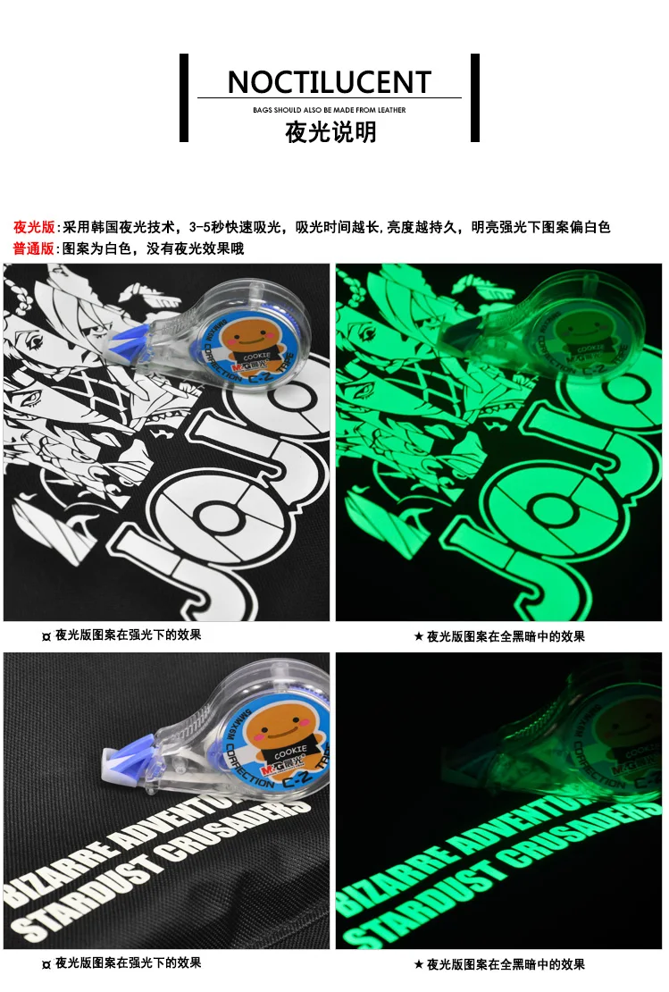JoJo Bizarre Adventure Логотип Glow В Dark Kujo Джотаро Плечо Мешок Школы Рюкзак 29X45X13 СМ Модный Путешествовать Спорт Уличный Кемпинг
