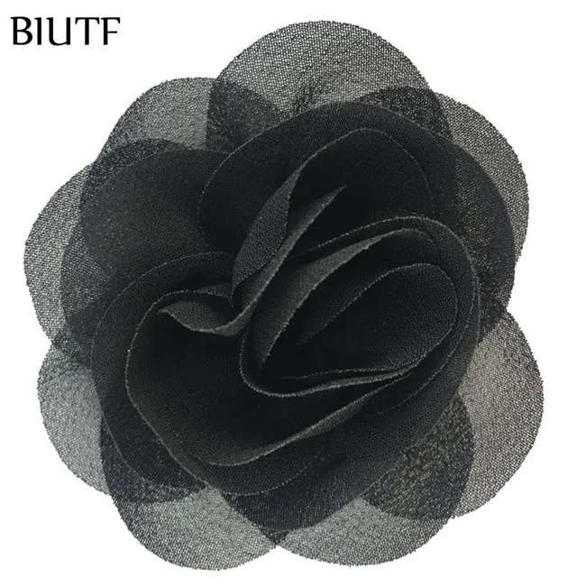 14-black 10 шт./лот 2,4 дюймов рулонная ткань шифон цветок Hiqh качественная повязка с цветами DIY букет цветочное украшение TH256 - Цвет: 14-black