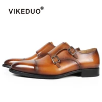vikeduo brown wedding dress shoes for men full grain leather custom made double monk strap mans footwear patina zapato de hombre