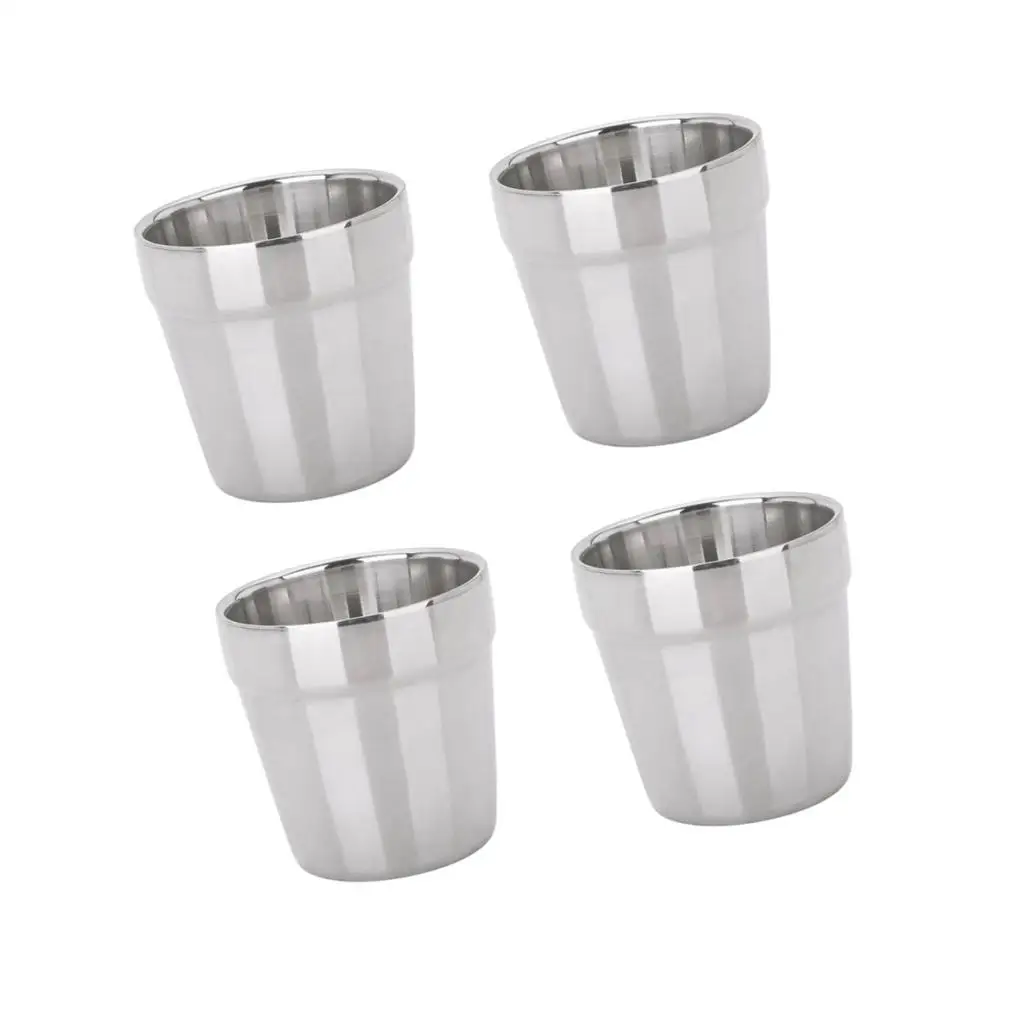 MagiDeal 4pcs Stainless Steel Mini Double Layer Camping Travel Home Water Mug Cup 180ml for picnic dinner party camping | Дом и сад