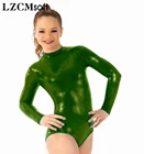 LZCMsoft Детские бальные костюмы с длинными рукавами, блестящие металлические, купальник для балета, танцев, для девочек, для малышей, с ложным воротником, одежда для спортивной гимнастики