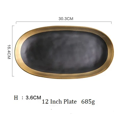 12 Inch Plate NIMITIME Европейский Стиль Керамические Золотые неправильные домашние блюда для бифштекса Западная еда блюдо ужин суп лапша миска посуда - Цвет: 12 Inch Plate