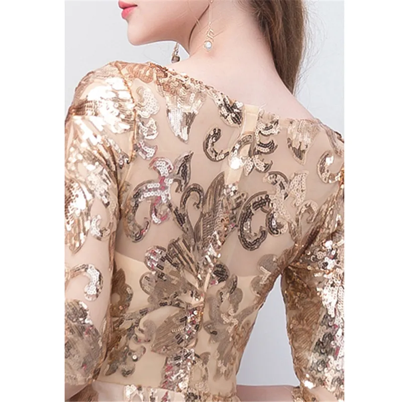 

LDHTZKCX Print Embroidery Half-sleeved Dresses Female 2018 Autumn New Nail Beading Sequins Elegant Noble Banquet Vestidos LD511