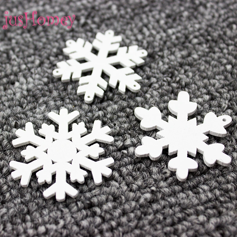 100 шт. Белые Деревянные Подвески со снежинками висячие украшения на елку зимний