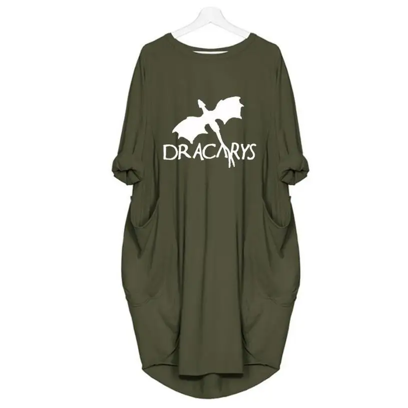 Платье Dracarys с буквенным принтом, платье с карманами, Vestidos, женские платья, летняя одежда Лолиты размера плюс