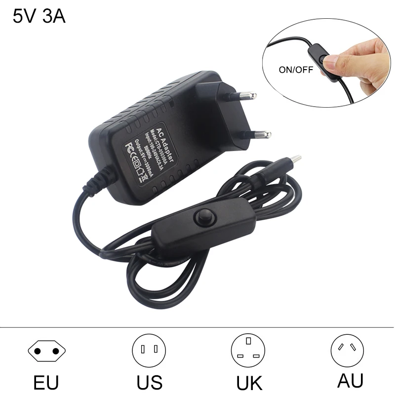 Адаптер питания для Raspberry Pi 4 5 В 3 А USB Type C вкл./выкл.|Аксессуары демонстрационных
