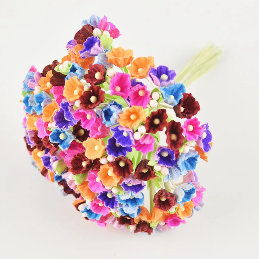 Маленькие бумажные цветы букеты мини разноцветные для скрапбукинга 1 букет|flower of