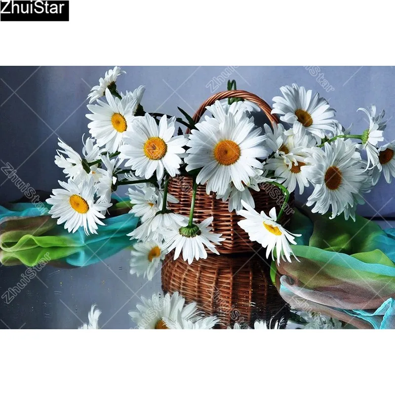 

Полноразмерная 5D картина из страз «сделай сам», вышивка крестиком в виде корзины с цветами, мозаика, подарок для домашнего декора, CJ27