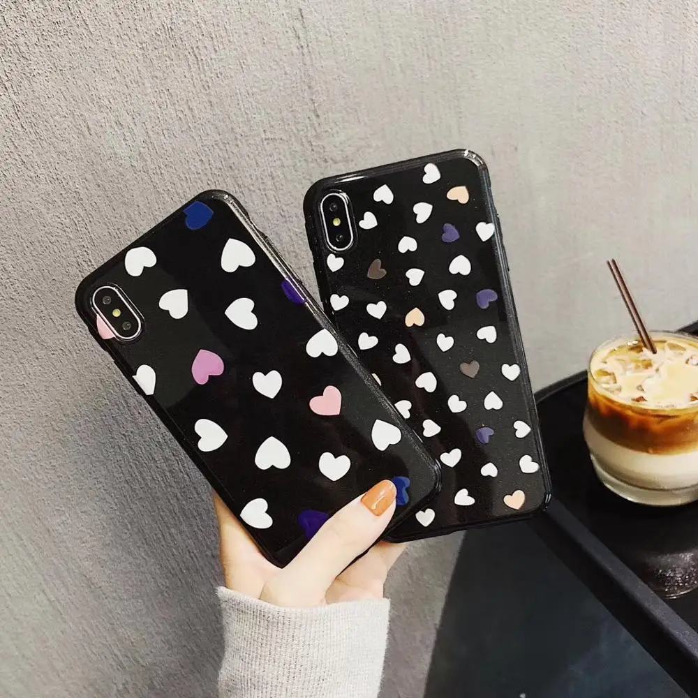Милая задняя крышка с принтом сердца для iPhone X XR XS MAX 8 7 6 S Plus Мягкий чехол телефона