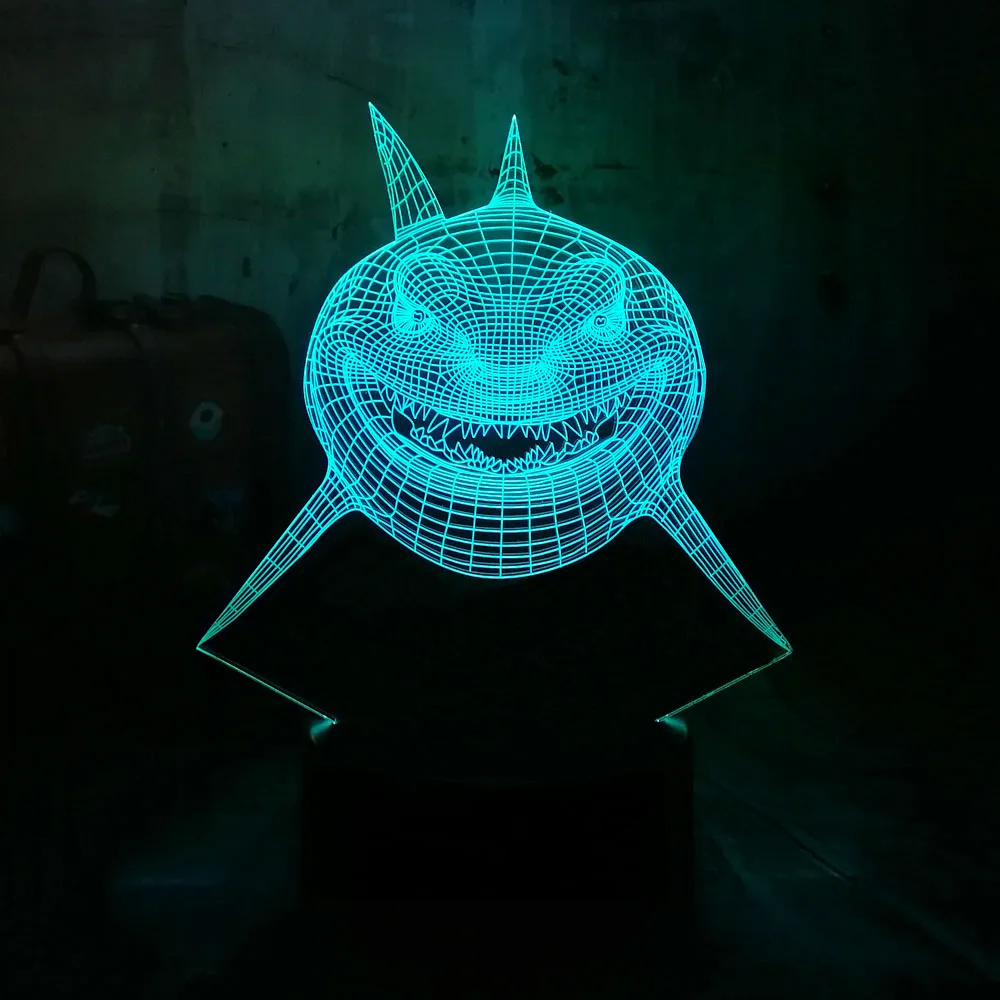 Новый Акулья пасть животного Белая Акула 3D светодиодный акриловый RGB Ночной