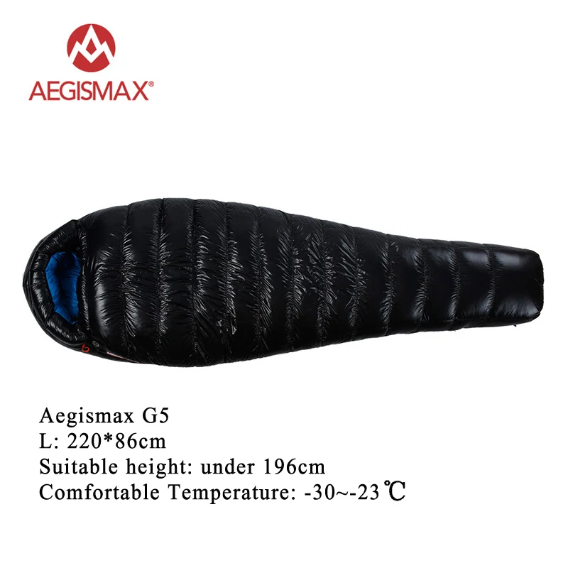 G5 L black AEGISMAX G серия взрослый Сверхлегкий Открытый Кемпинг вниз спальный мешок зимний теплый гусиный пух мумия мешок Стандартный/удлиненный - Цвет: G5 L black